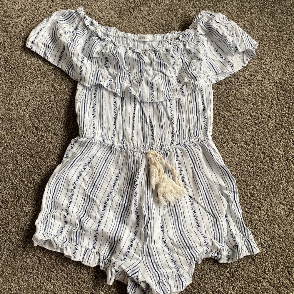 Dry Goods Ruffle Off Shoulder Romper